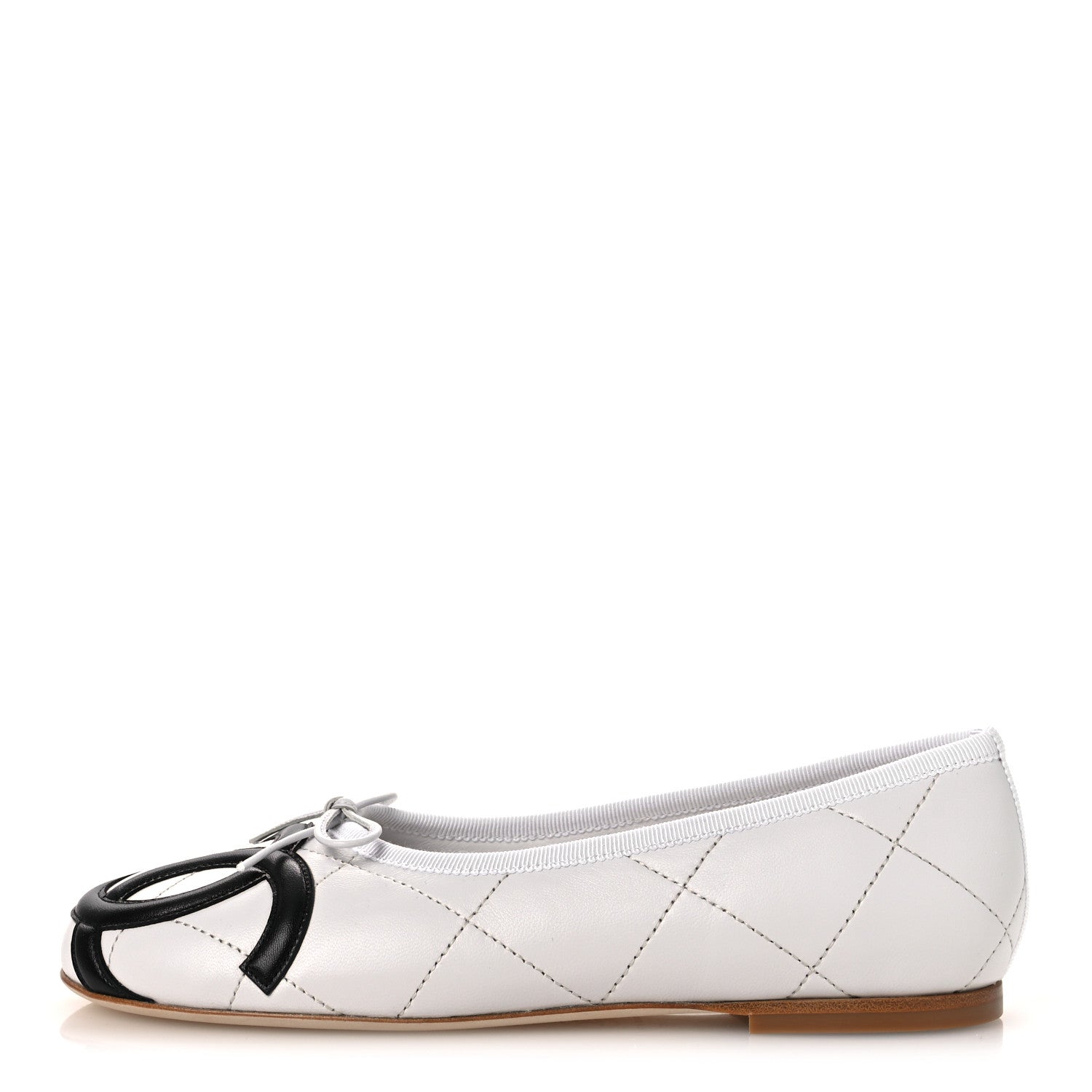 Chanel Lambskin Quilted CC Cambon Ballet Flats 37 White Black 1 of 11