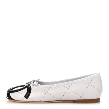 Chanel Lambskin Quilted CC Cambon Ballet Flats 37 White Black 1 of 11