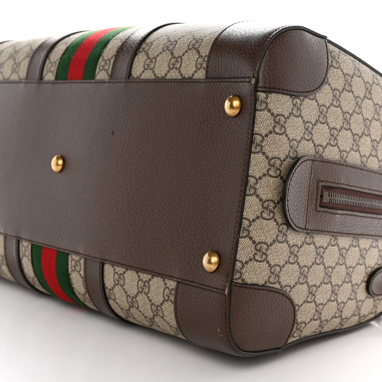 GG Supreme Monogram Textured Dollar Calfskin Web Medium Savoy Duffle Bag Beige Ebony New Acero