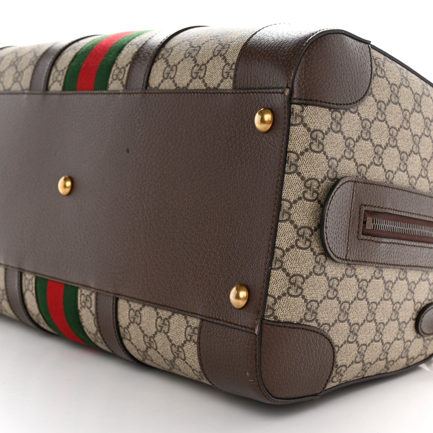 Gucci GG Supreme Monogram Textured Dollar Calfskin Web Medium Savoy Duffle Bag Beige Ebony New Acero 9 of 13