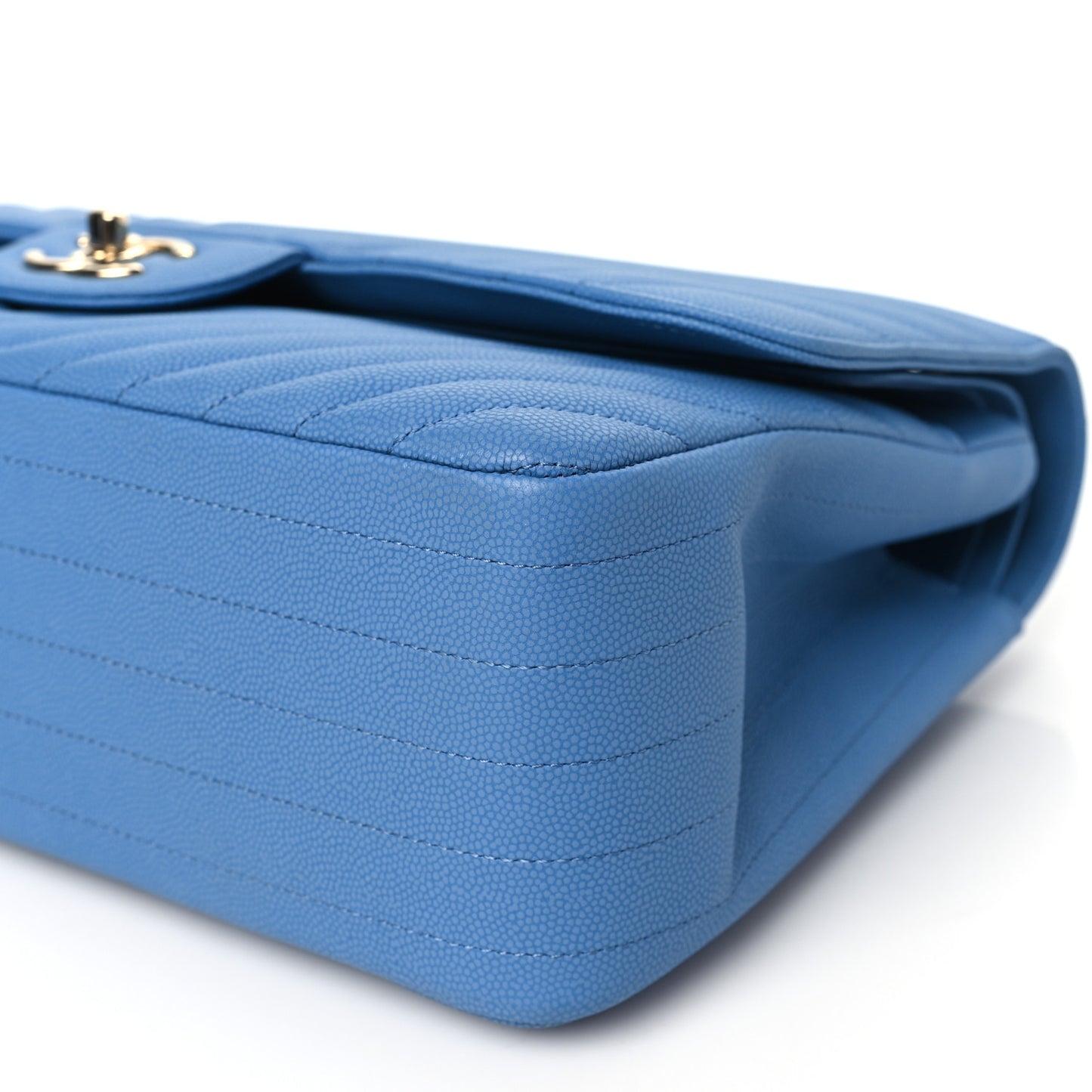 Caviar Flat Chevron Quilted Jumbo Double Flap Blue