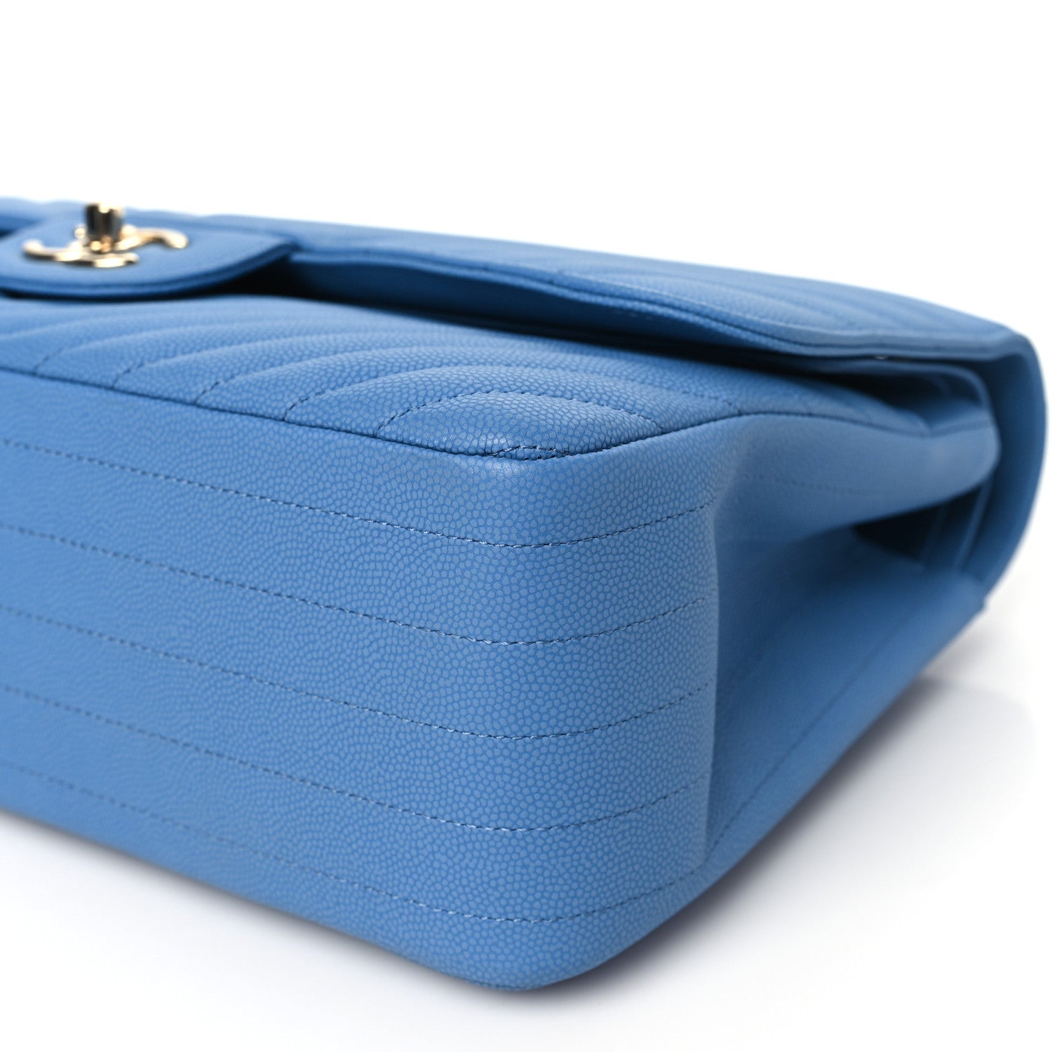 Chanel Caviar Flat Chevron Quilted Jumbo Double Flap Blue 10 of 11