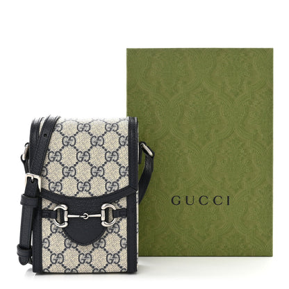 Gucci GG Supreme Monogram Textured Dollar Calfskin Mini Horsebit 1955 Crossbody Bag Beige Blue 13 of 13