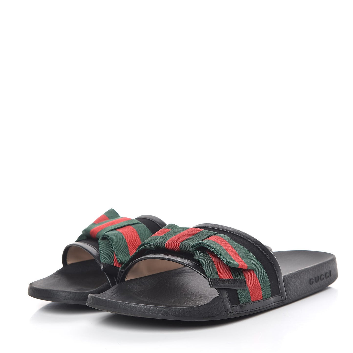 Satin Web Bow Slide Sandals 41 Black
