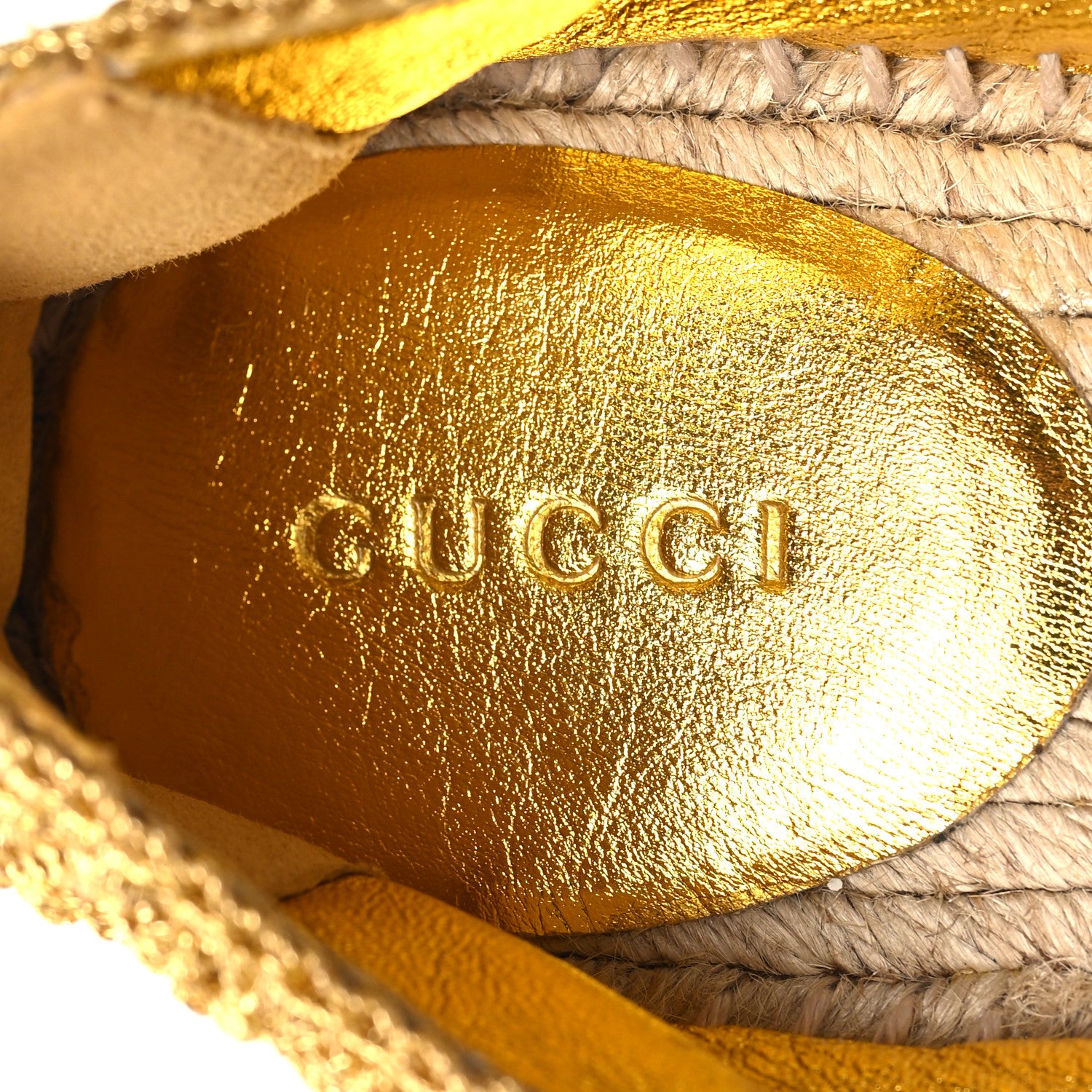 Gucci Cotton Malaga Kid Crochet Pearly GG Lilibeth Espadrille 38 Gold 9 of 9