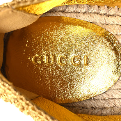 Gucci Cotton Malaga Kid Crochet Pearly GG Lilibeth Espadrille 38 Gold 9 of 9