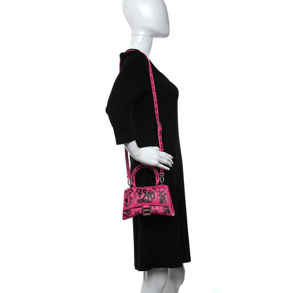 Balenciaga Smooth Calfskin Graffiti Hourglass Top Handle Bag XS Acid Fuchsia Black 2 of 9