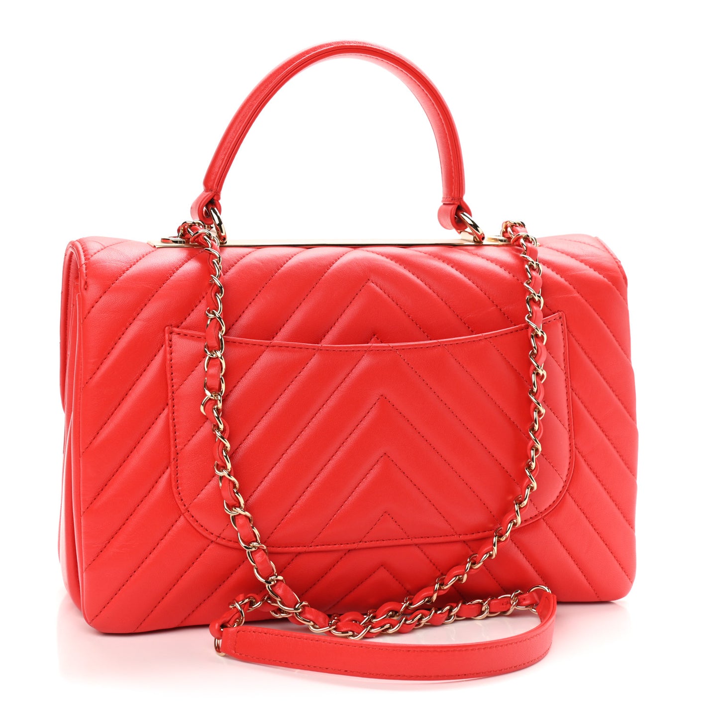Lambskin Chevron Quilted Medium Trendy CC Dual Handle Flap Bag Red