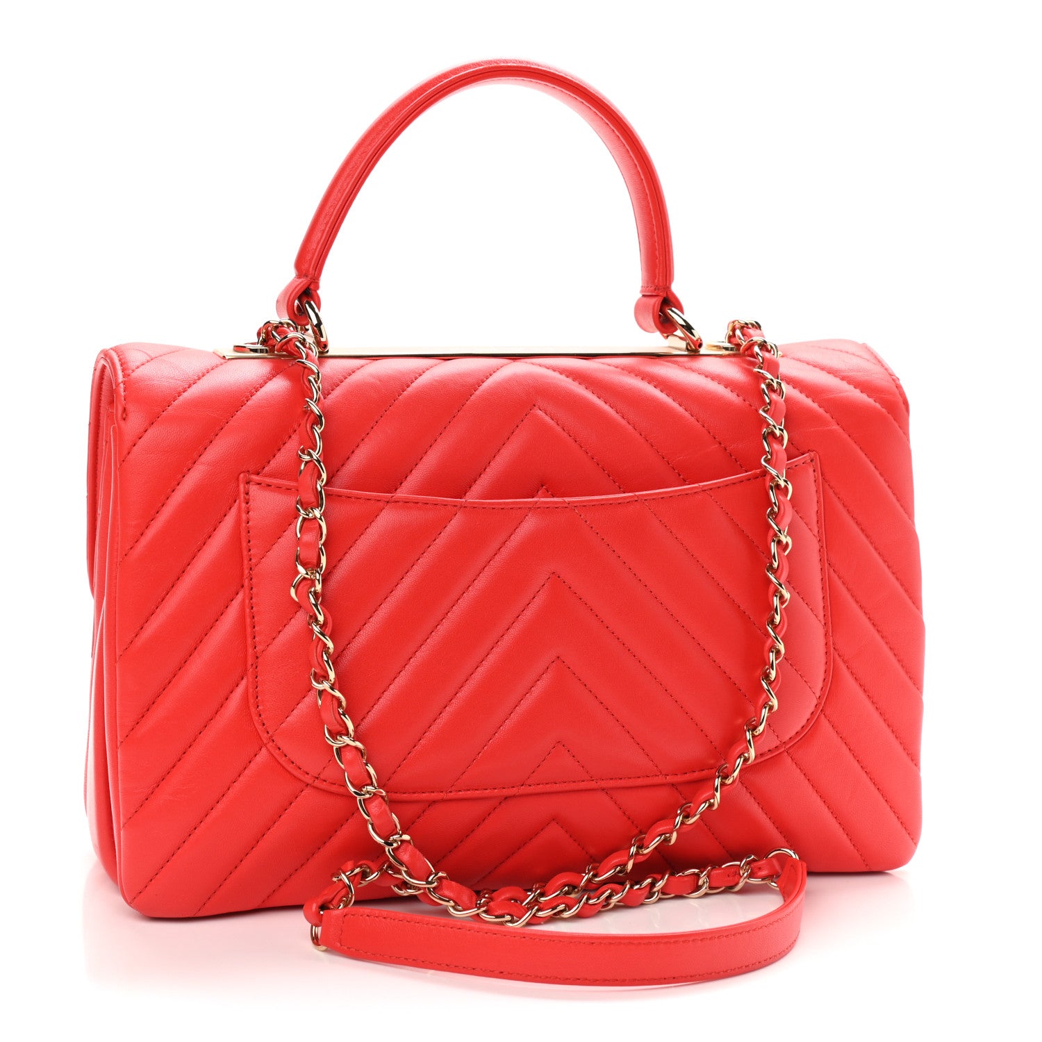 Chanel Lambskin Chevron Quilted Medium Trendy CC Dual Handle Flap Bag Red 2 of 8