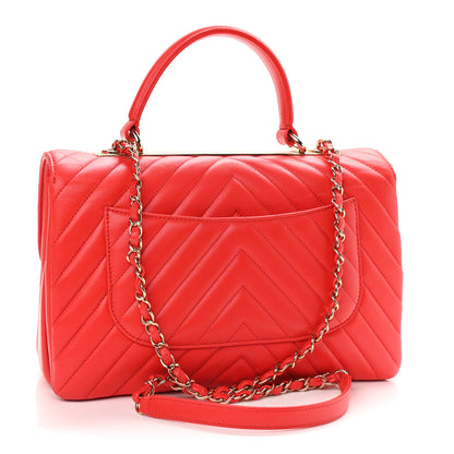 Chanel Lambskin Chevron Quilted Medium Trendy CC Dual Handle Flap Bag Red 2 of 8