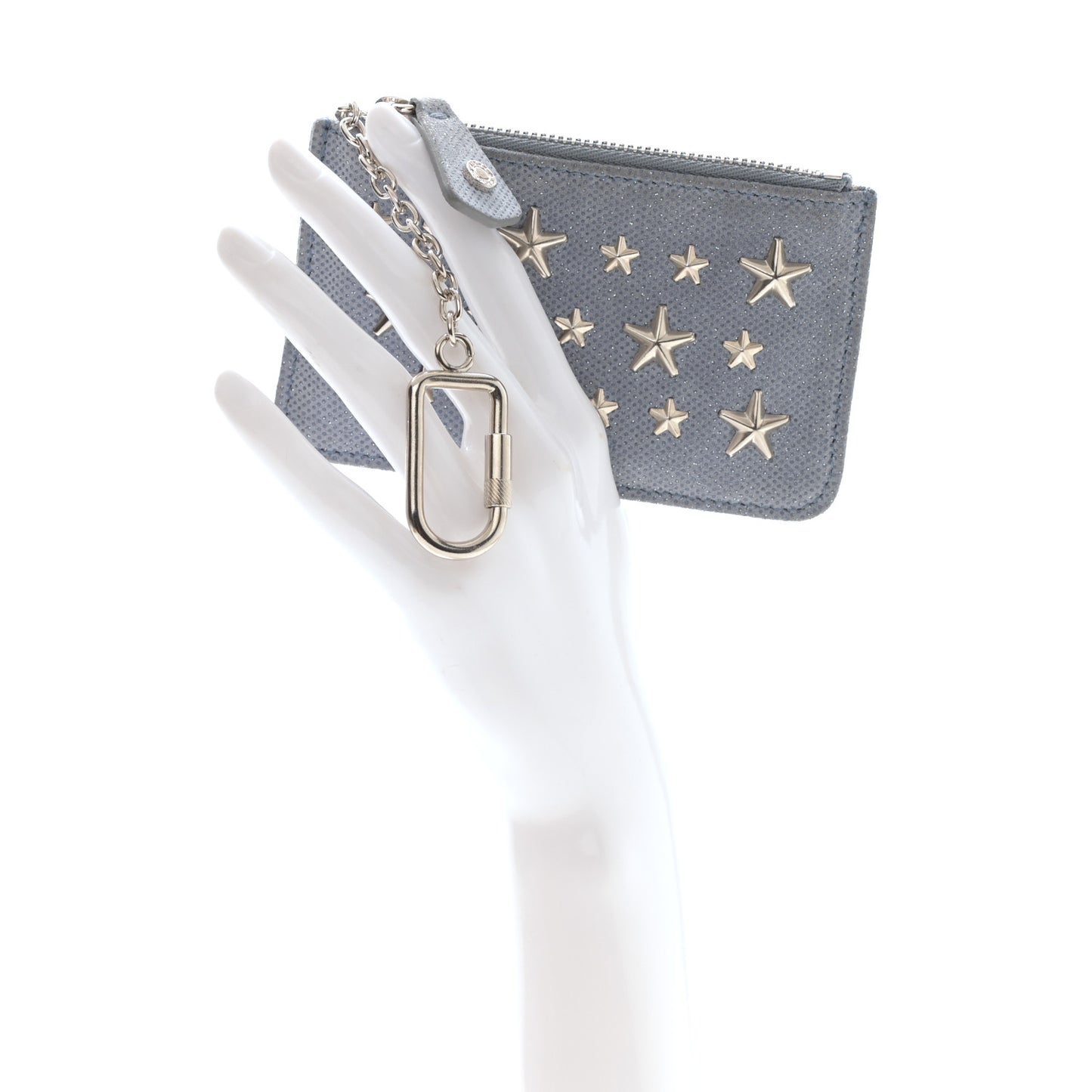 Metallic Pixelated Calfskin Nancy Star Studded Key Pouch Slate