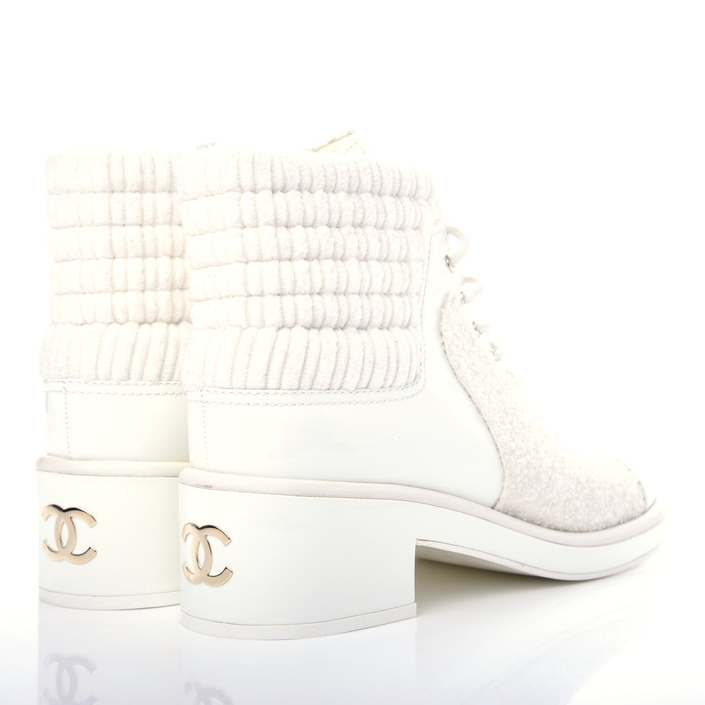 Tweed Patent Calfskin Velvet Lace Up Boots 41 White