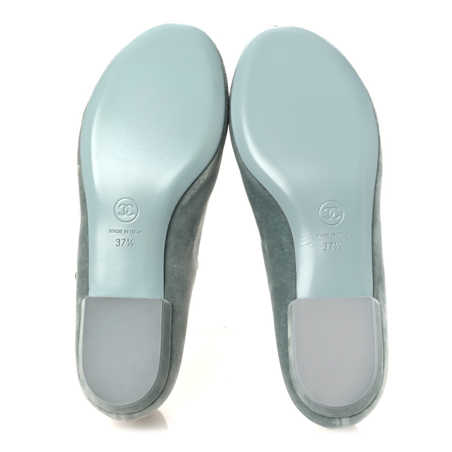 Chanel Velvet Grosgrain Bow Mary Jane Flats 37.5 Light Green White 7 of 11
