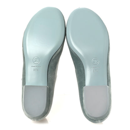 Chanel Velvet Grosgrain Bow Mary Jane Flats 37.5 Light Green White 7 of 11