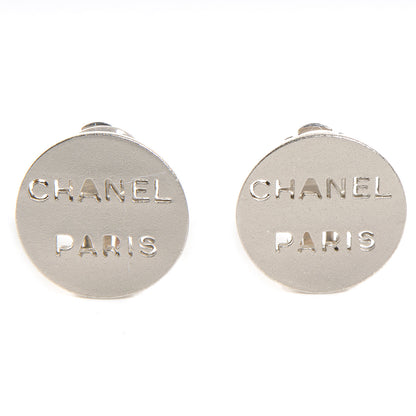 Chanel PARIS Clip On Earrings Matte Silver 1 of 4