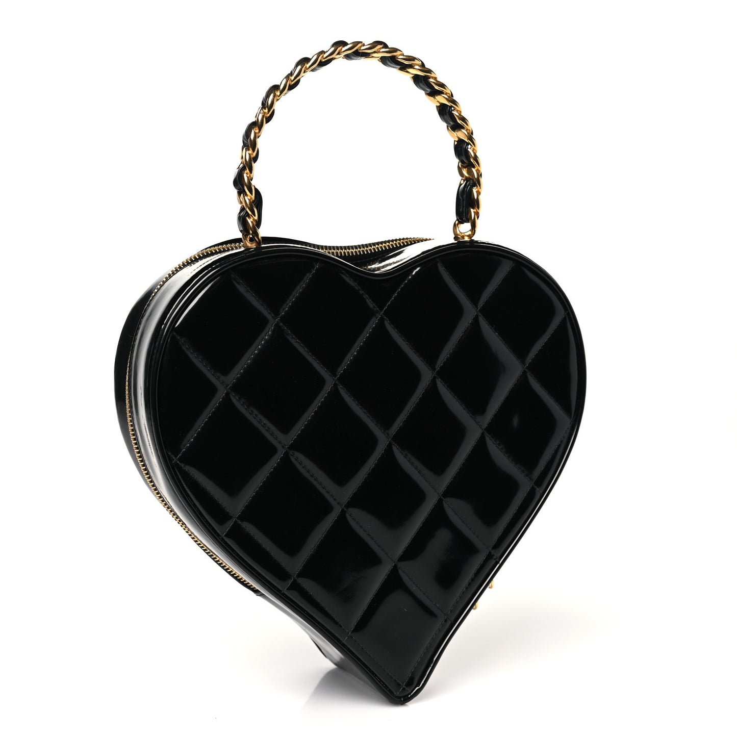 Patent Quilted CC Barbie Heart Vanity Case Black