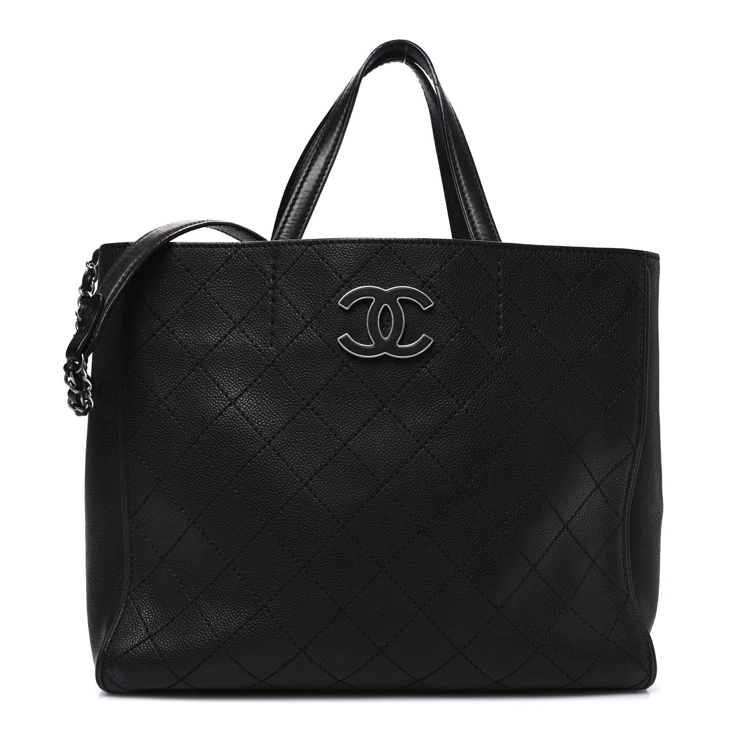 Caviar Stitched Large Lady Coco Shopping Tote Black