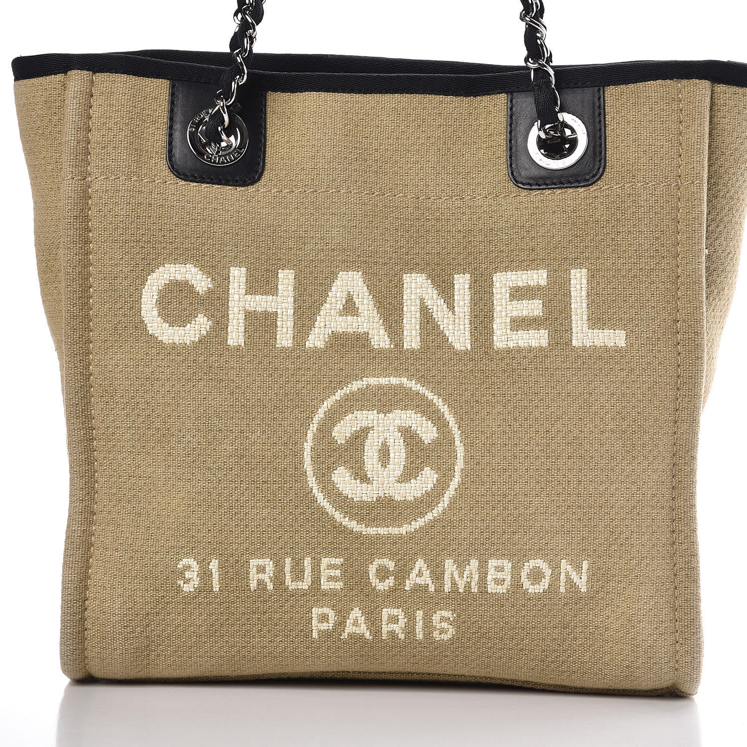 Chanel Canvas Mini Deauville Tote Beige Black 12 of 12