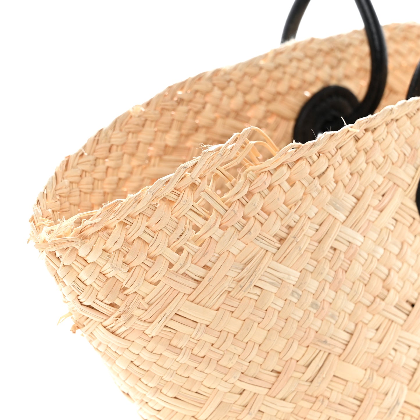 Calfskin Raffia Paulas Ibiza Small Anagram Basket Tote Bag Natural Black
