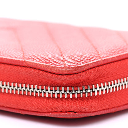 Chanel Caviar Chevron Quilted Medium Zip Around Wallet Red 17 of 18