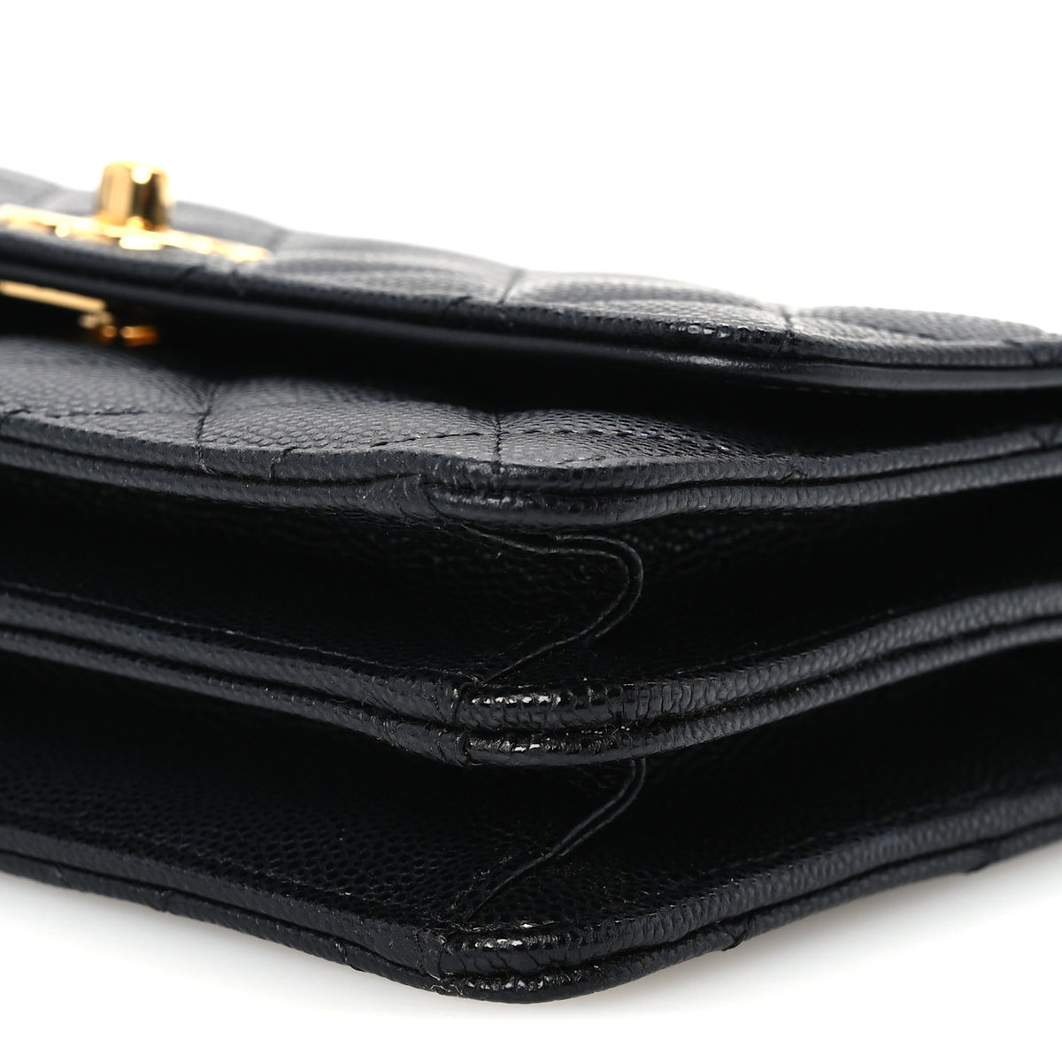 Shiny Caviar Quilted Flap Charm Wallet On Chain WOC Black