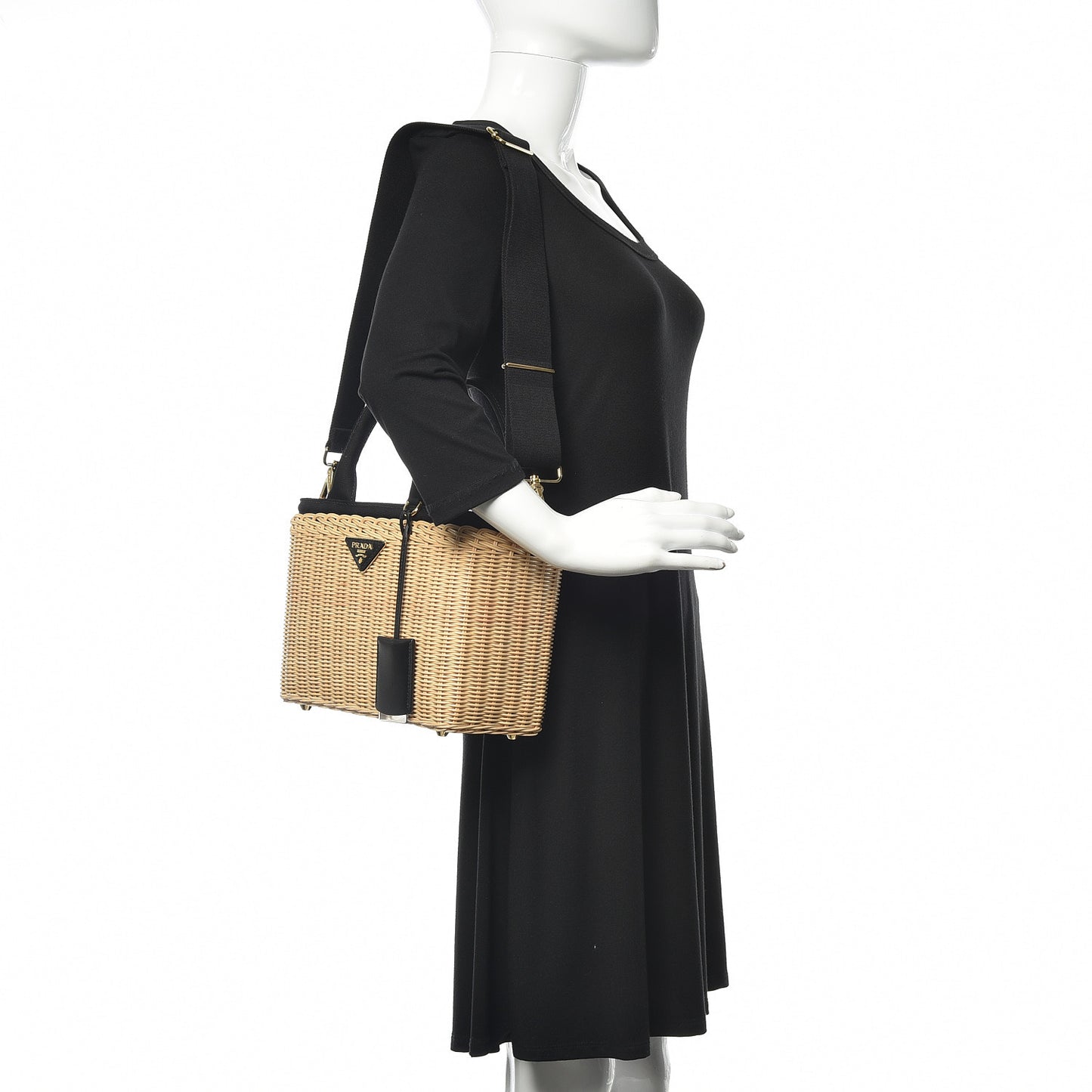 Wicker Canvas Shoulder Bag Black