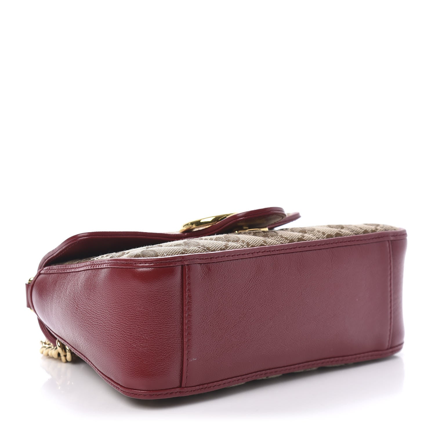 Gucci Monogram Glazed Calfskin Matelasse Diagonal Mini GG Marmont Top Handle Shoulder Bag Beige Ebony New Cherry Red 4 of 10
