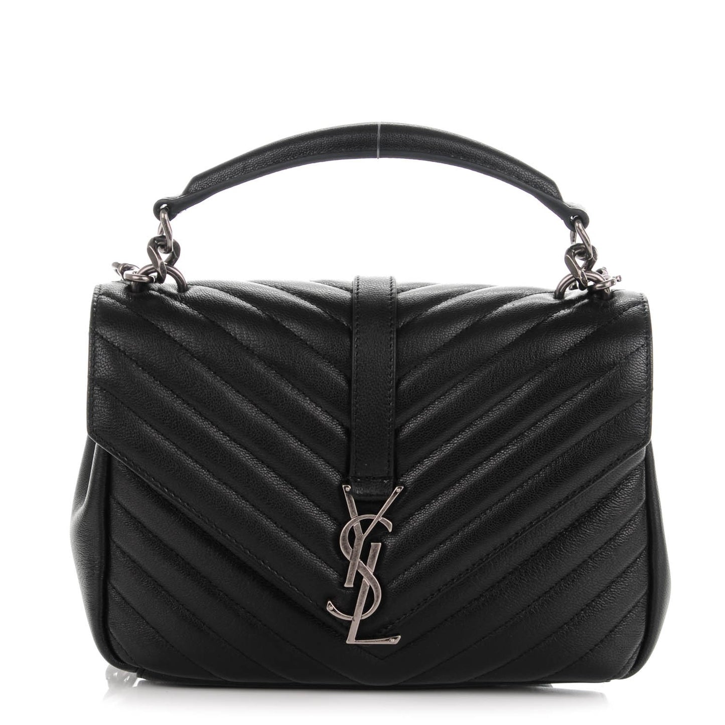 Sheepskin Matelasse Chevron Monogram Medium College Bag Black