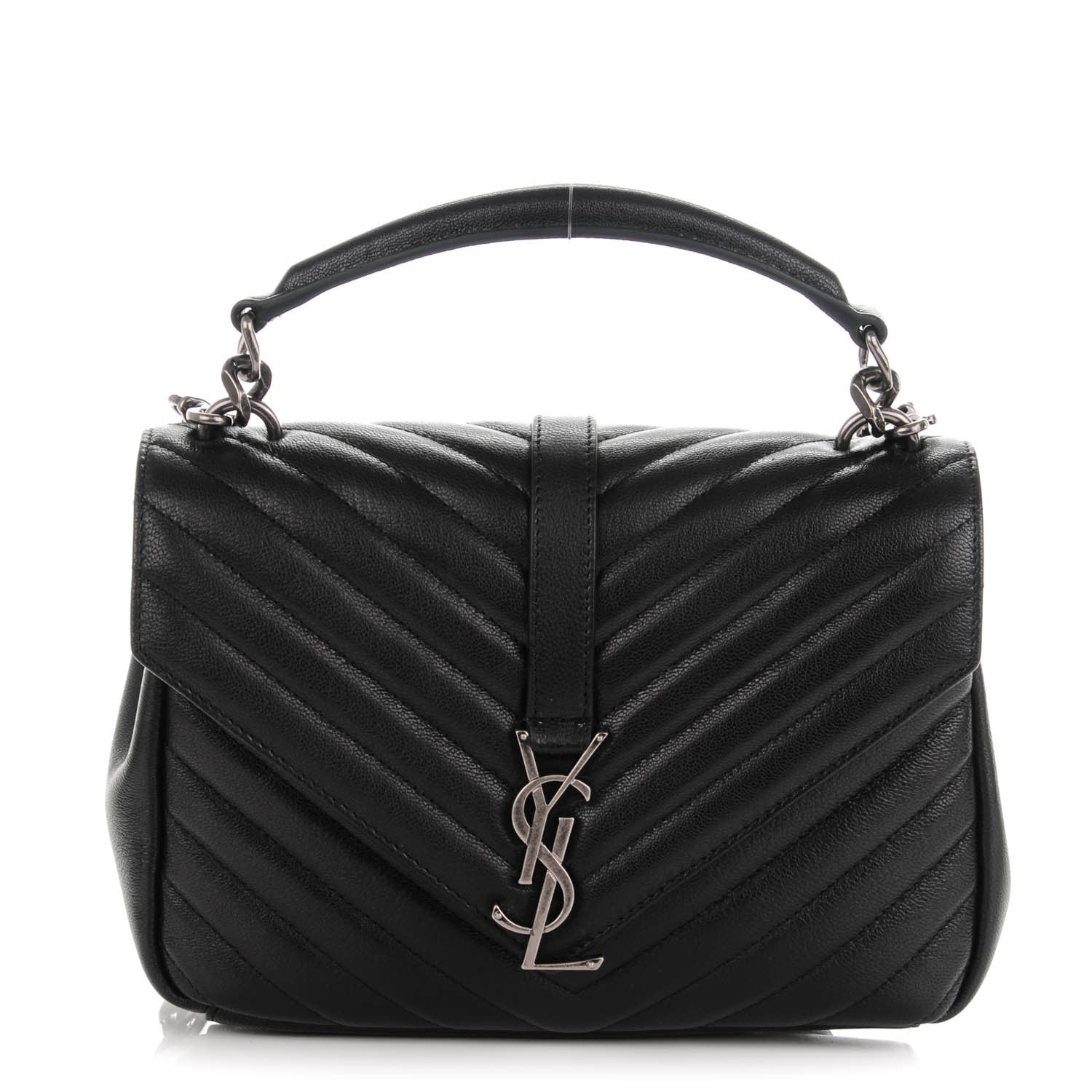 Saint Laurent Sheepskin Matelasse Chevron Monogram Medium College Bag Black 1 of 7