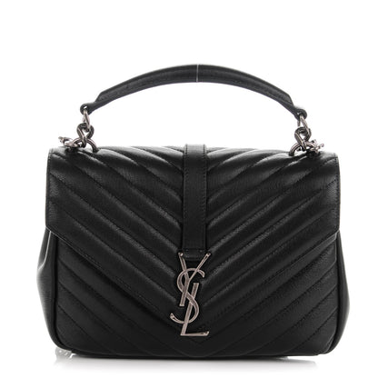 Saint Laurent Sheepskin Matelasse Chevron Monogram Medium College Bag Black 1 of 7