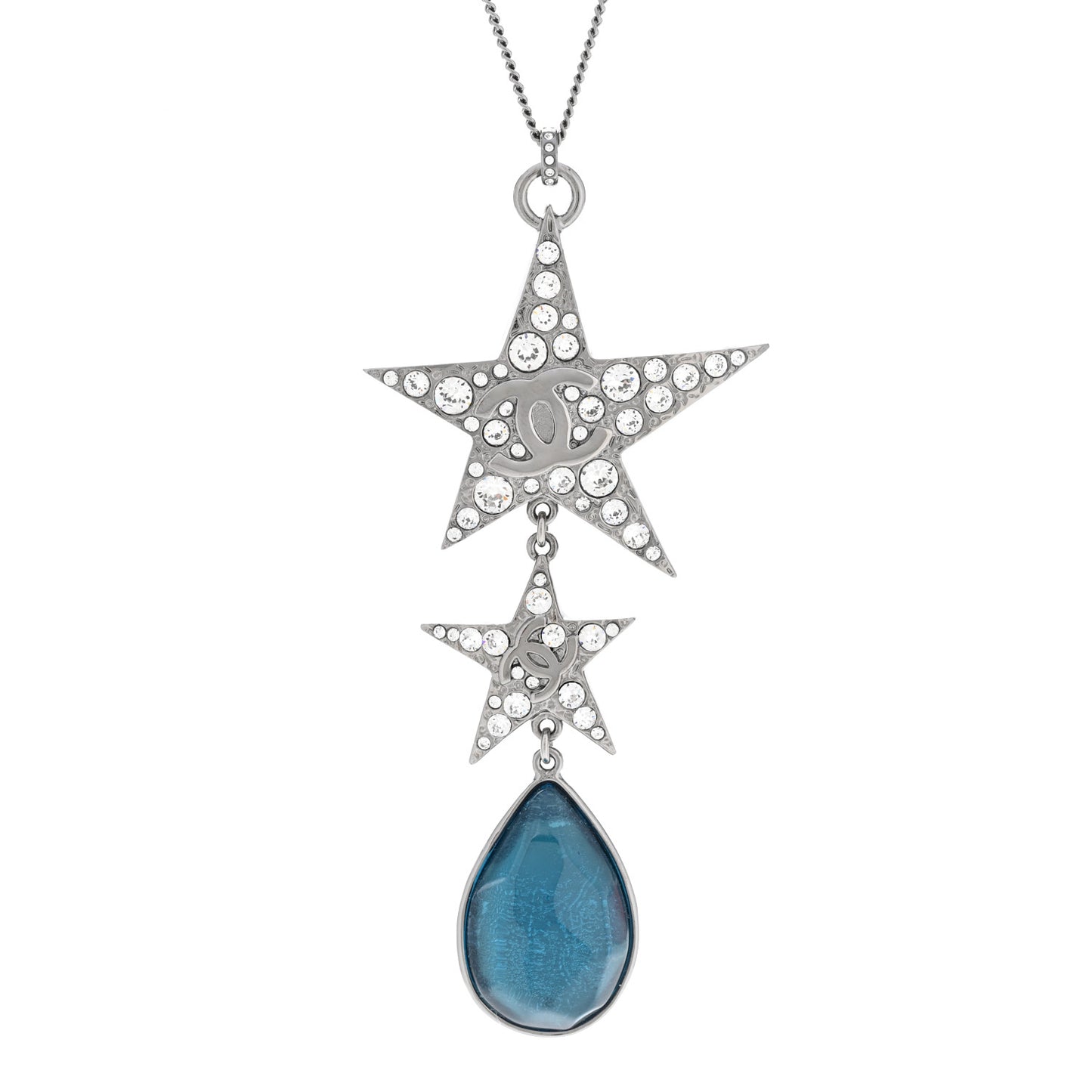 Crystal Resin CC Star Drop Necklace Silver Blue