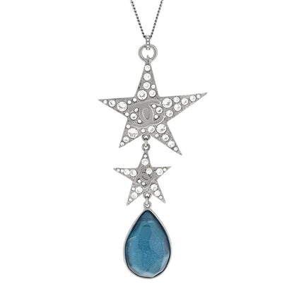Chanel Crystal Resin CC Star Drop Necklace Silver Blue 4 of 6