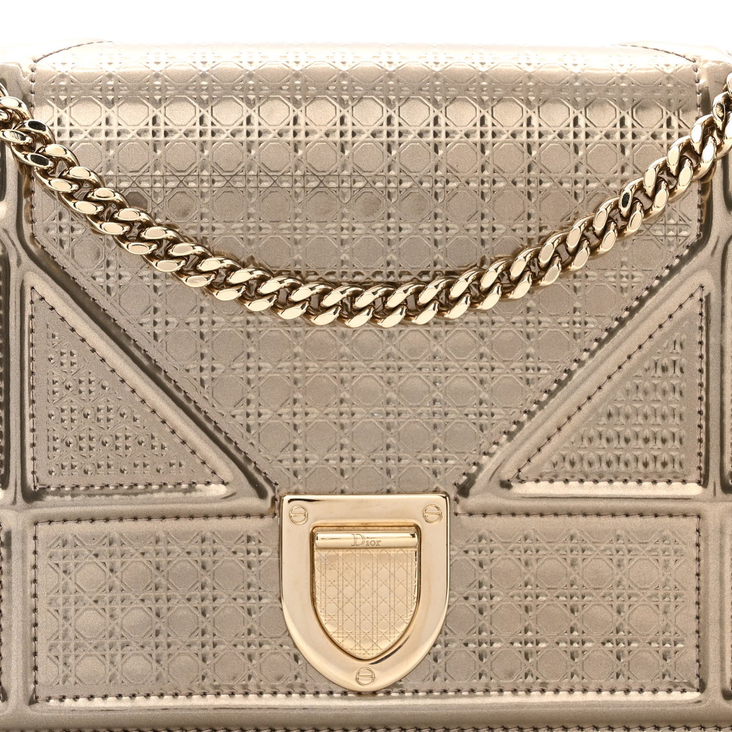 Metallic Patent Micro-Cannage Diorama Wallet on Chain Pouch Gold