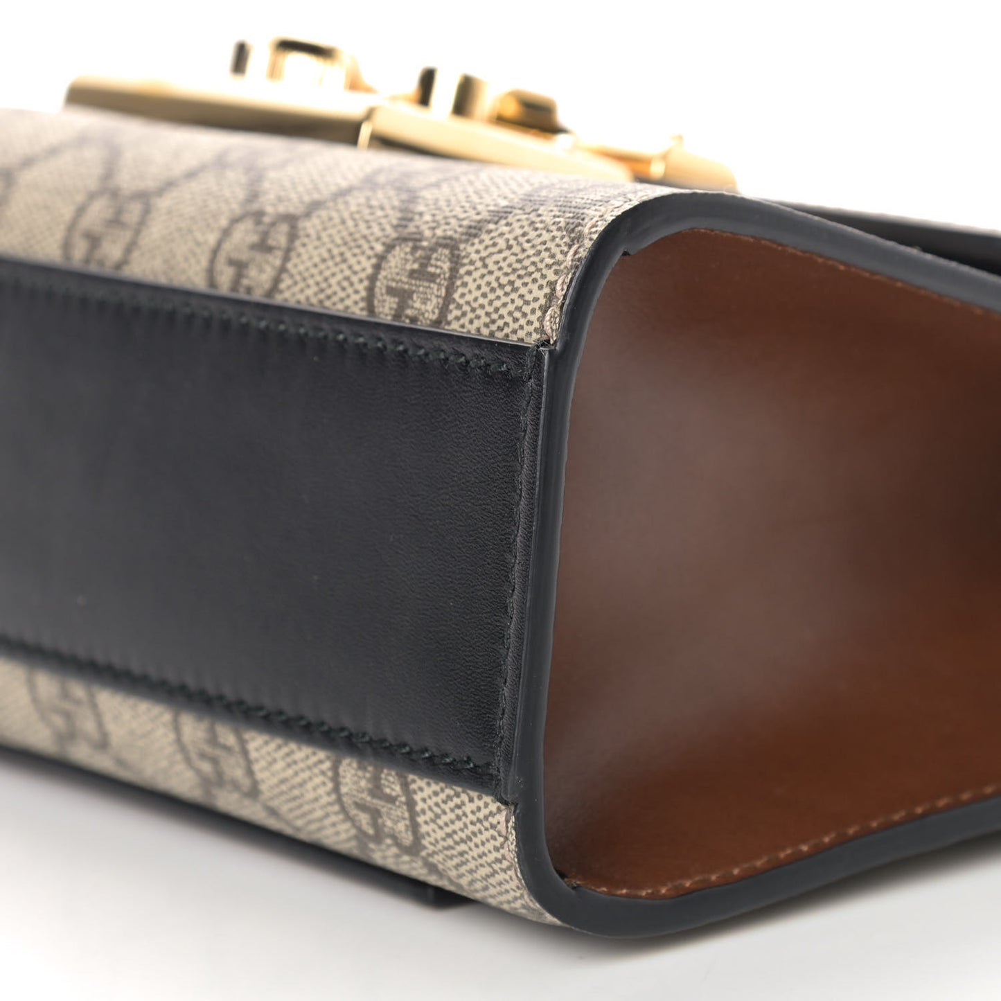 GG Supreme Monogram Calfskin Small Padlock Shoulder Bag Beige Black Cuir
