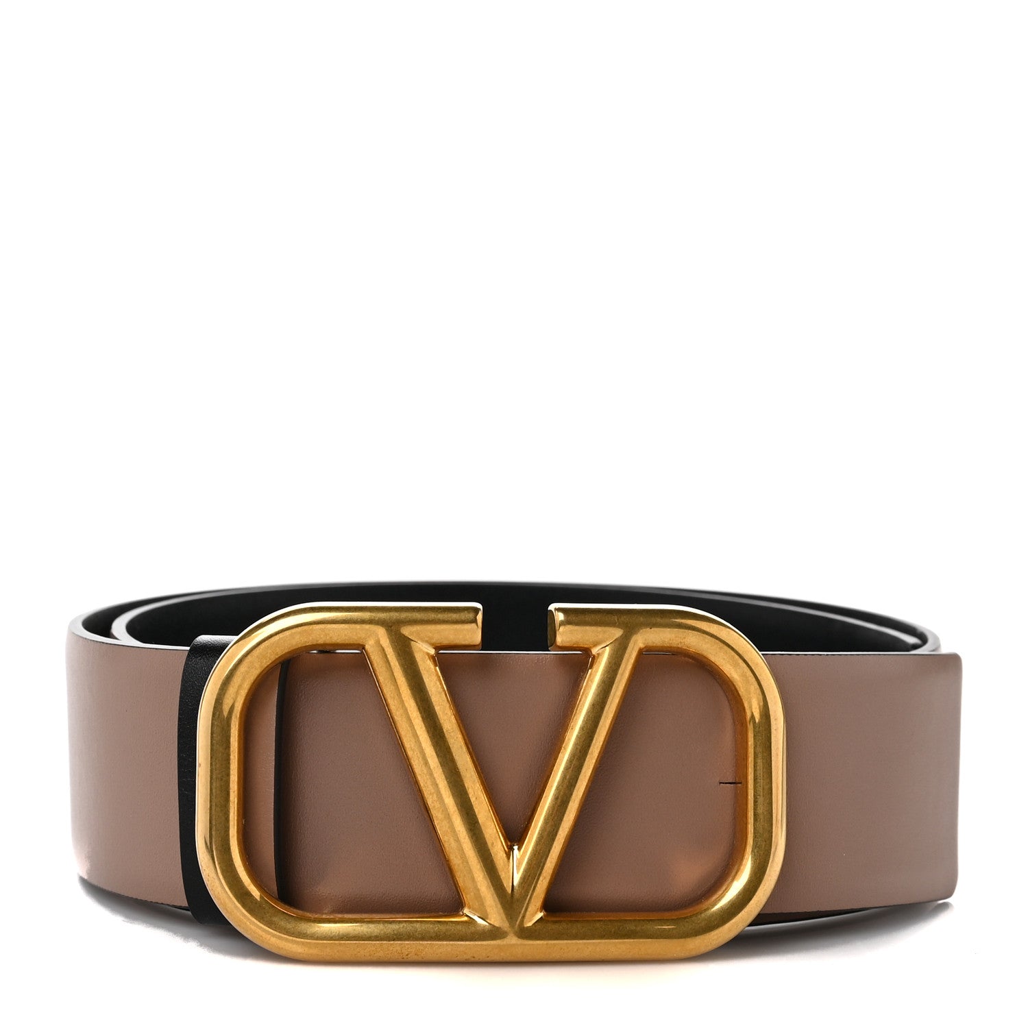 Valentino Garavani Glossy Calfskin VLogo Reversible 40mm Belt 65 26 Smokey Beige Black 1 of 4