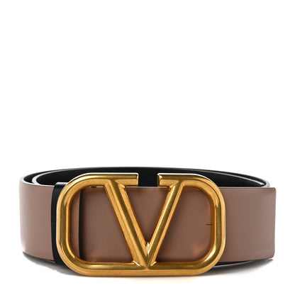 Valentino Garavani Glossy Calfskin VLogo Reversible 40mm Belt 65 26 Smokey Beige Black 1 of 4