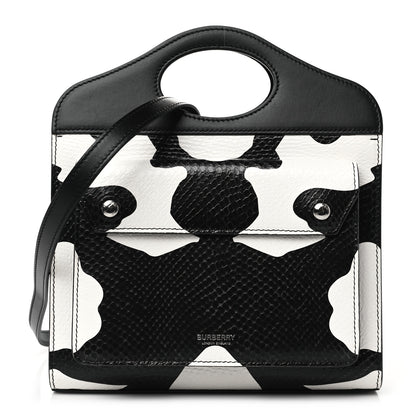 Burberry Calfskin Snakeskin Cow Print Mini Pocket Bag Black White 1 of 9