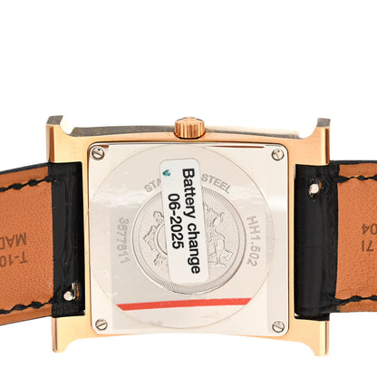 Hermes Stainless Steel Alligator Diamond Mother of Pearl 26mm Heure H Hour Quartz Watch Noir 4 of 5