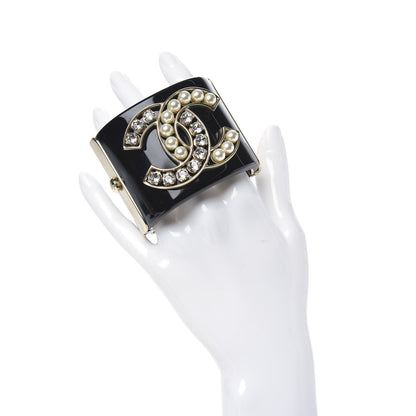 Chanel Resin Crystal Pearl CC Cuff Black 2 of 4