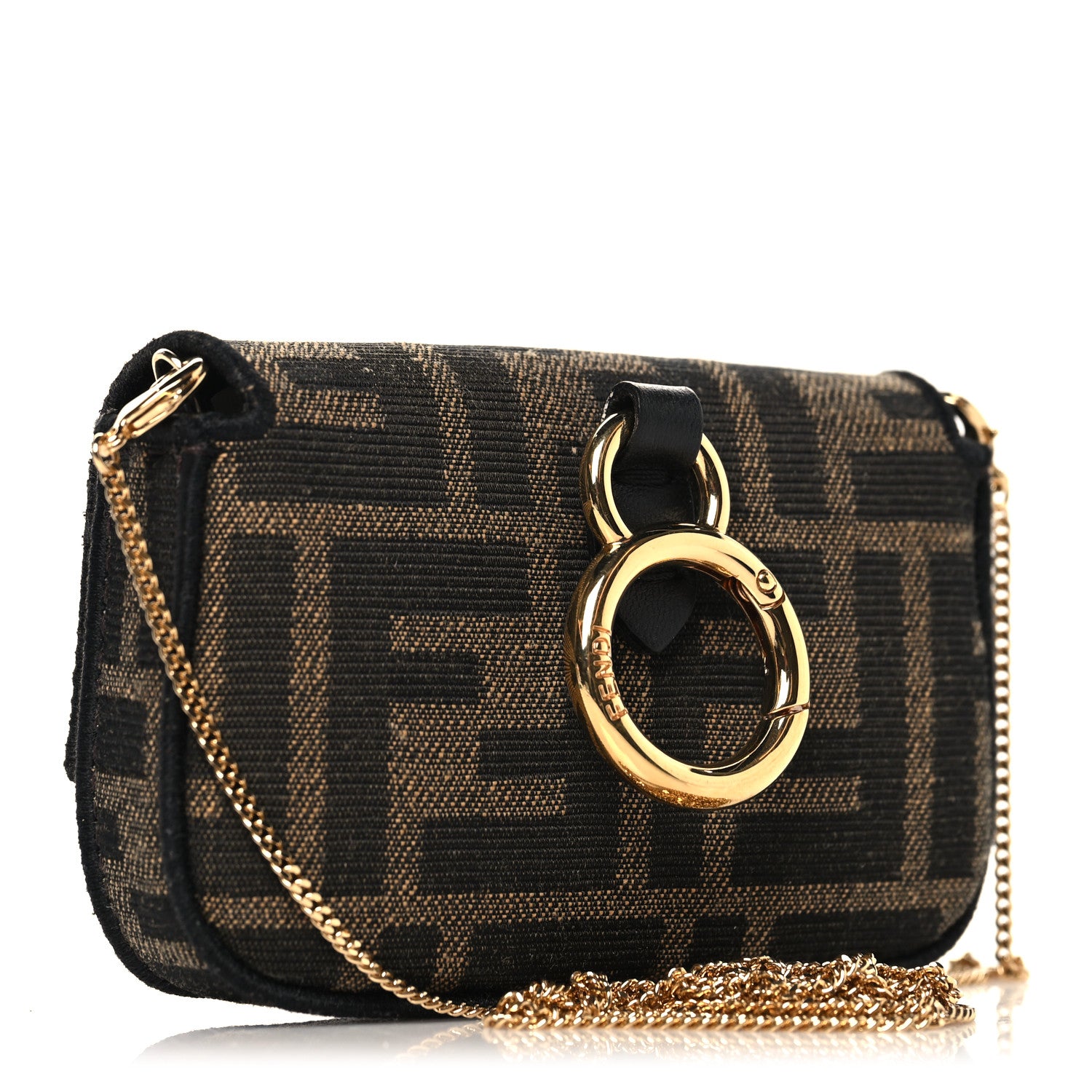 Fendi Fabric Jacquard FF 1974 Nano Baguette Charm Tobacco Moro Black 3 of 7