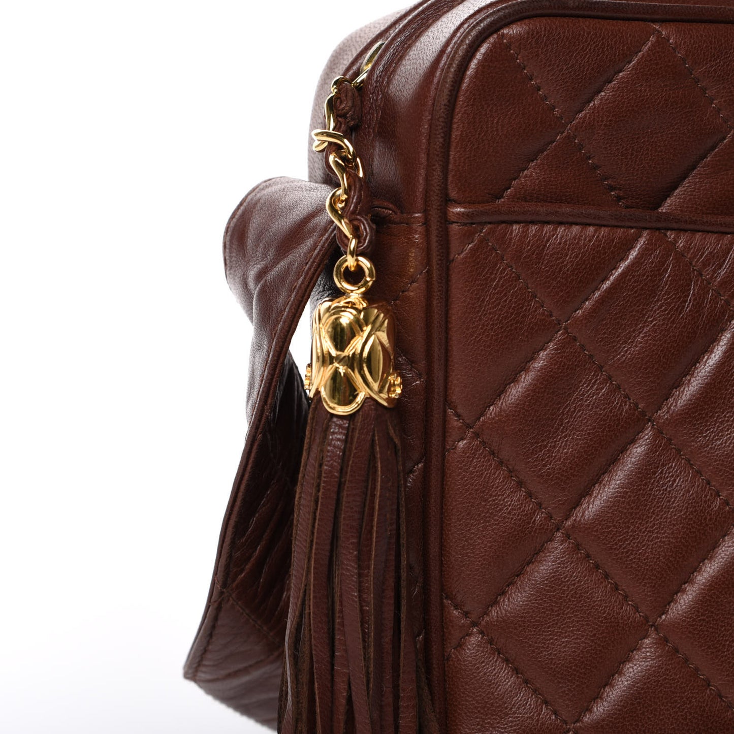 Lambskin Tassel Camera Case Brown