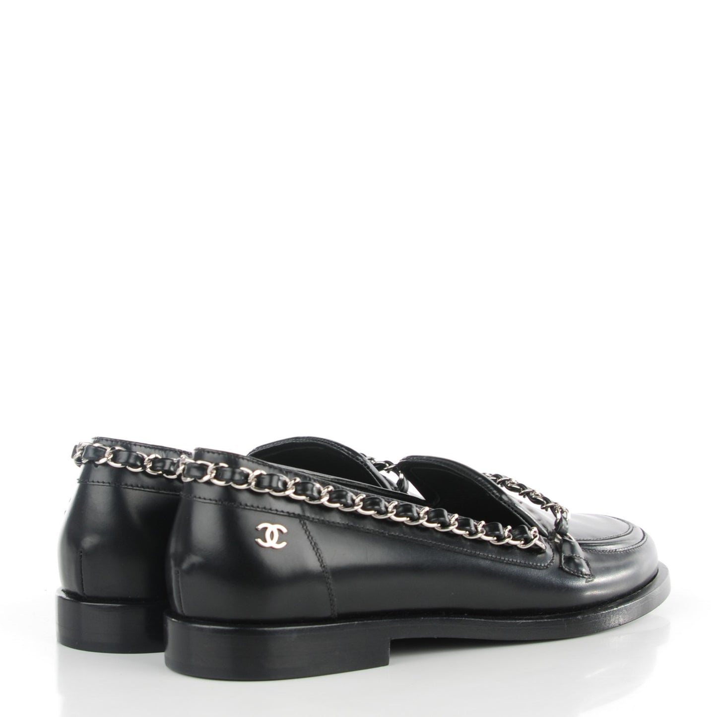 Calfskin Chain Loafers 35 Black