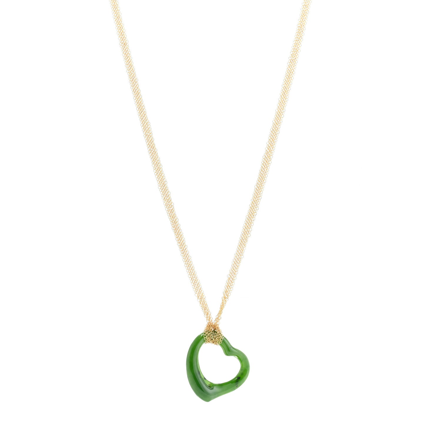 18K Yellow Gold Jade 35mm Open Heart Elsa Peretti Necklace