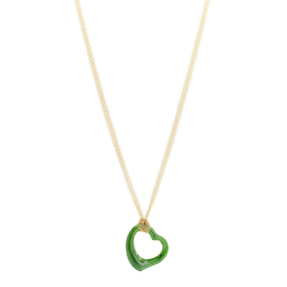 Tiffany 18K Yellow Gold Jade 35mm Open Heart Elsa Peretti Necklace 1 of 6