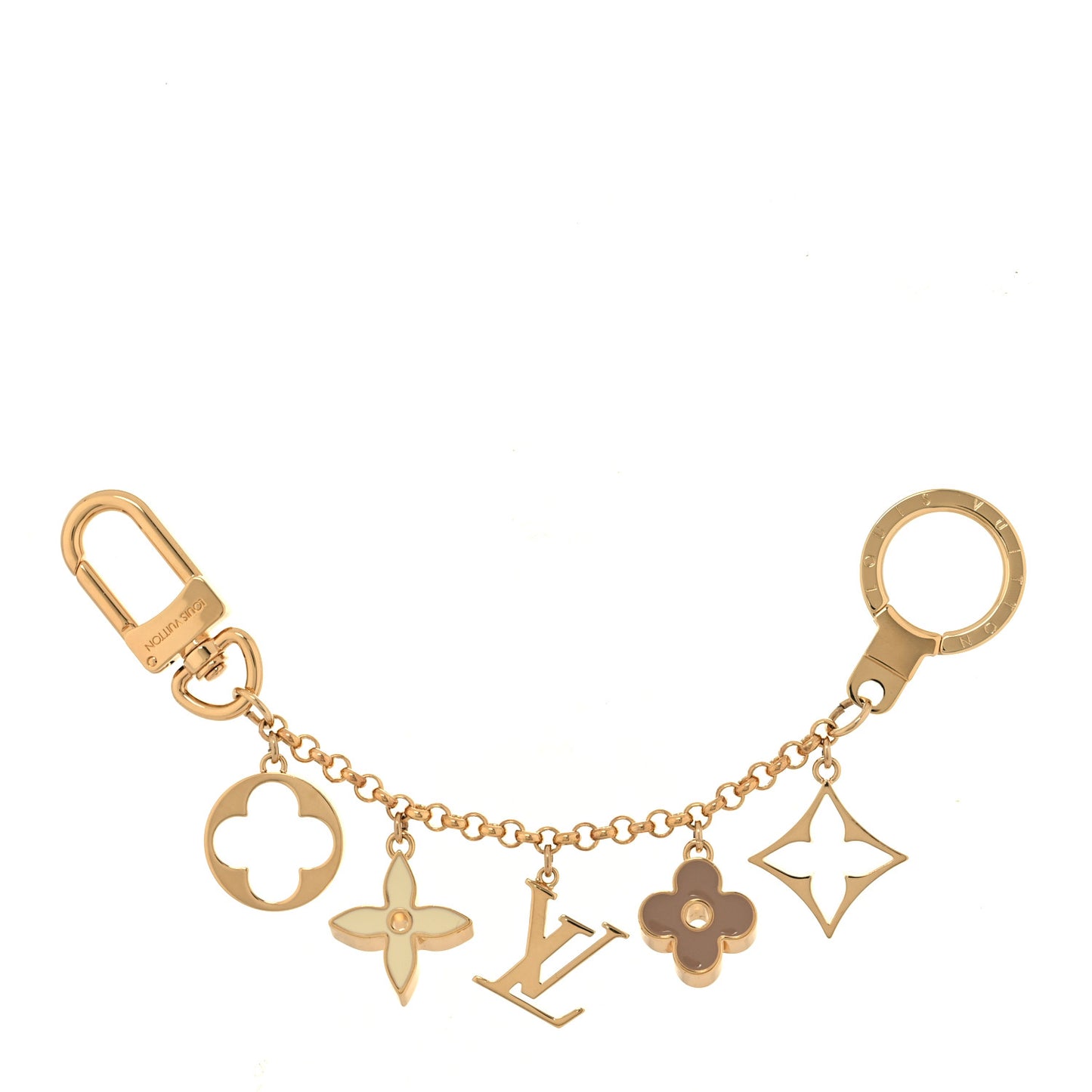 Brass Enamel Fleur De Monogram Bag Charm Chain Gold