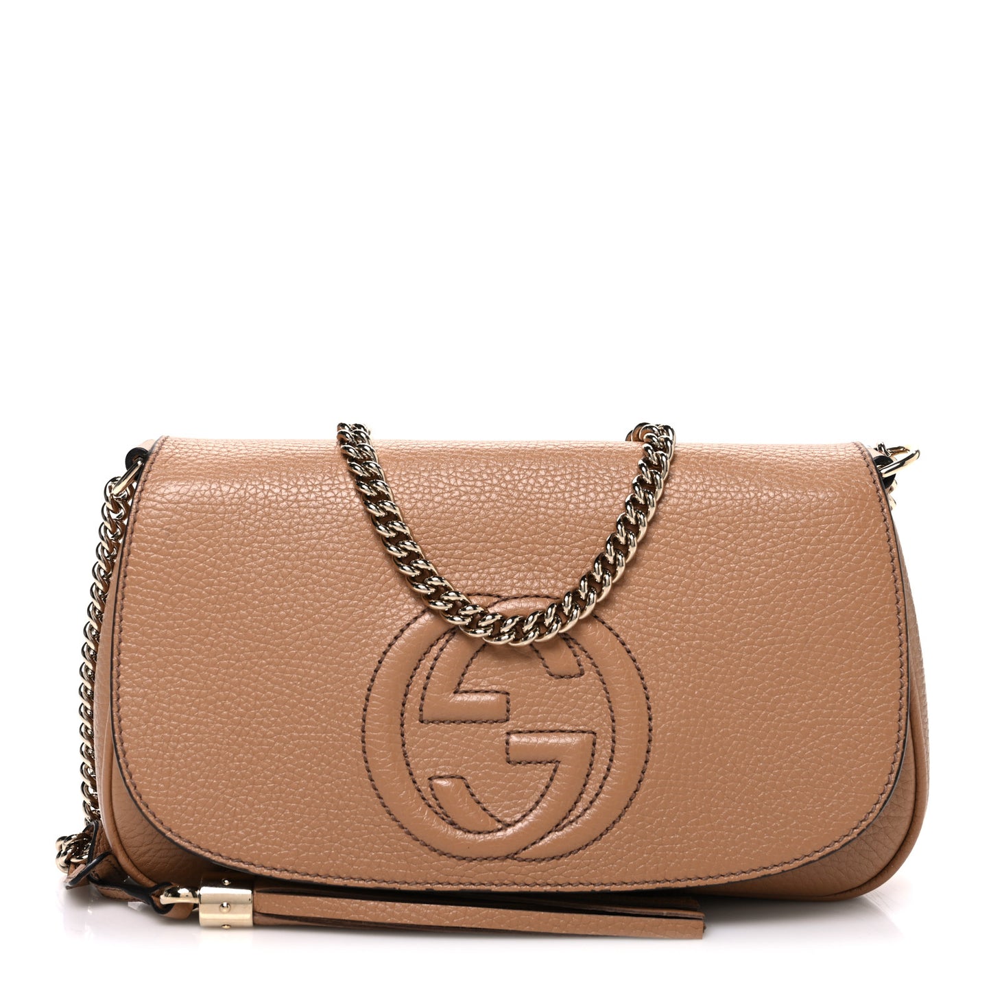 Pebbled Calfskin Medium Soho Flap Crossbody Camelia