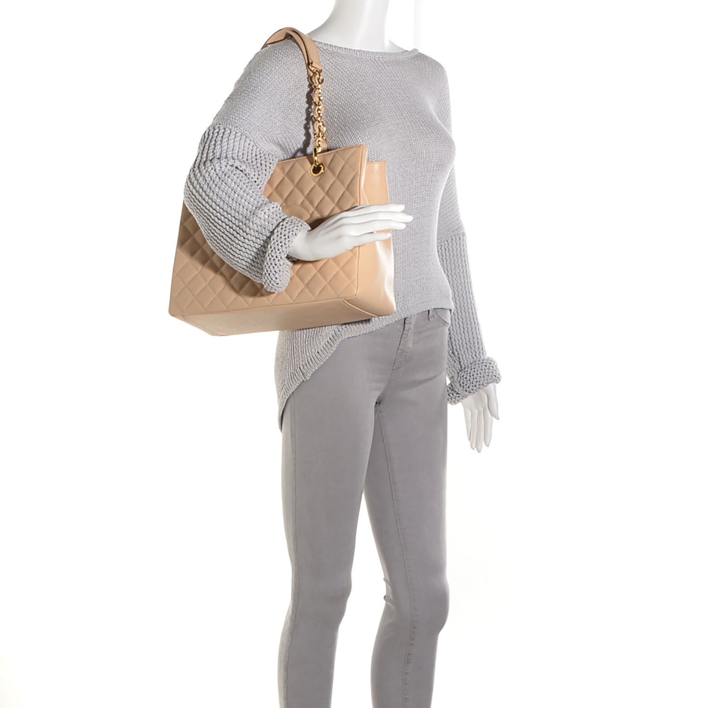 Caviar Quilted Grand Shopping Tote GST Beige Clair