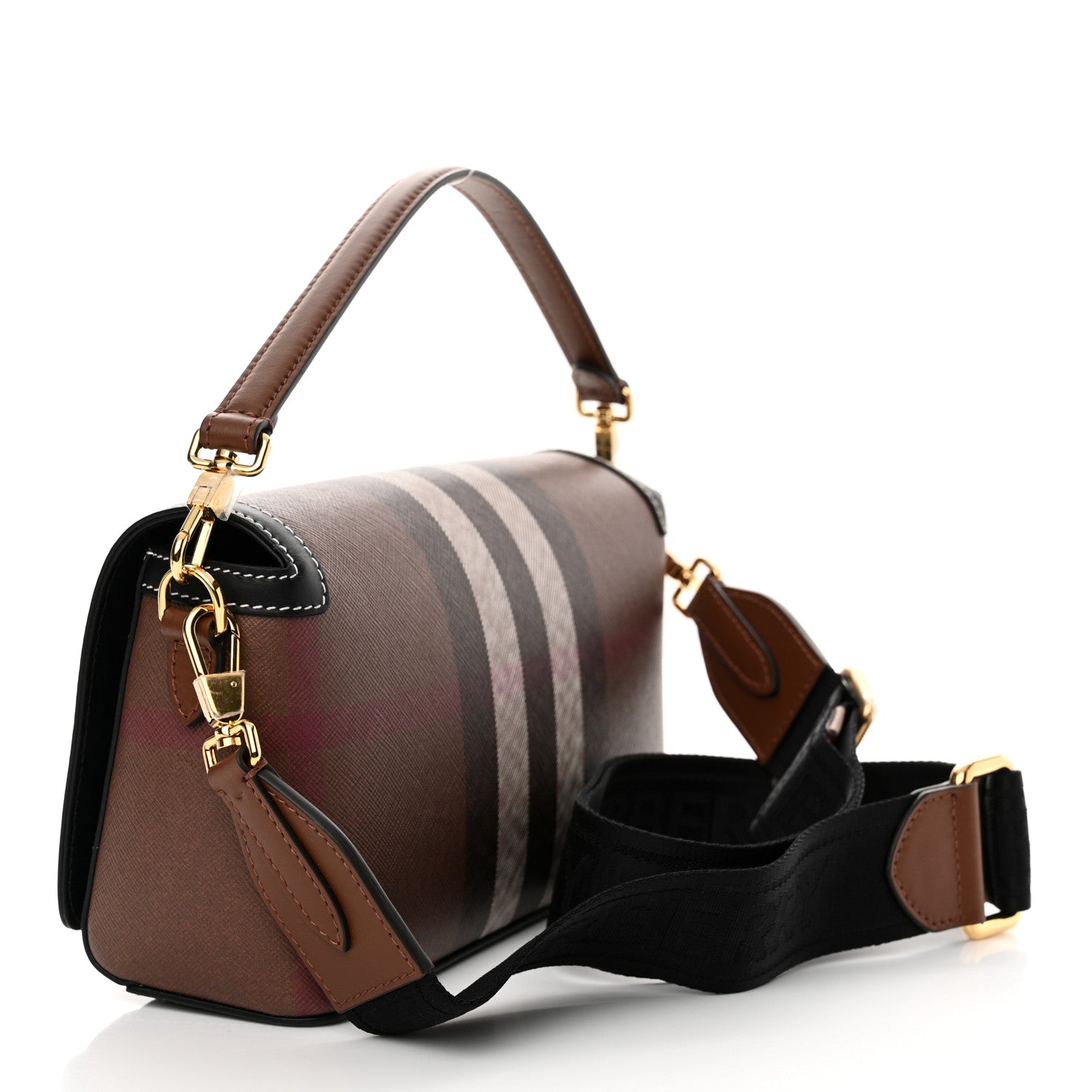 Burberry Calfskin Giant Check E-Canvas Elongated Note Crossbody Bag Dark Birch Brown 3 of 11