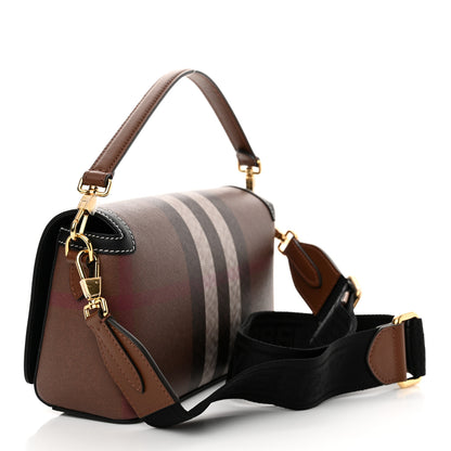 Burberry Calfskin Giant Check E-Canvas Elongated Note Crossbody Bag Dark Birch Brown 3 of 11