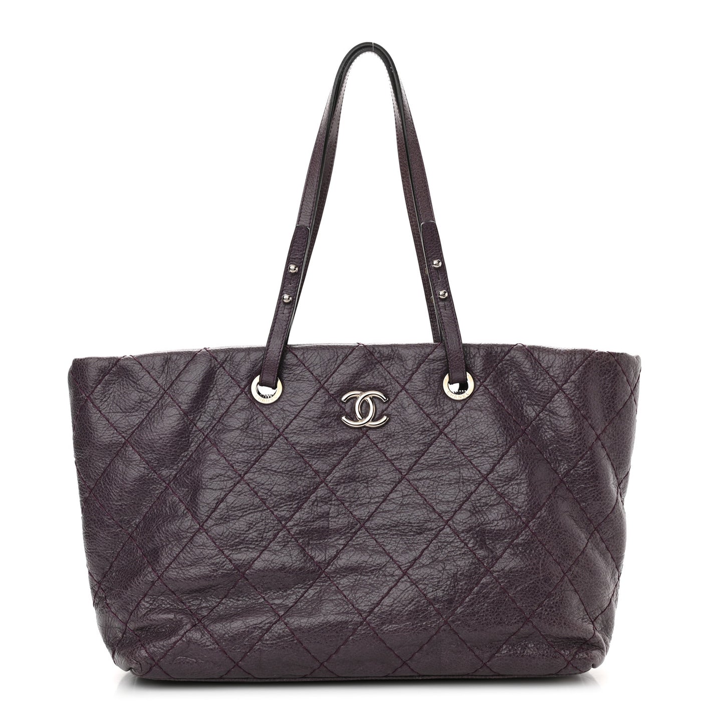 Glazed Calfskin Large On The Road Tote Purple
